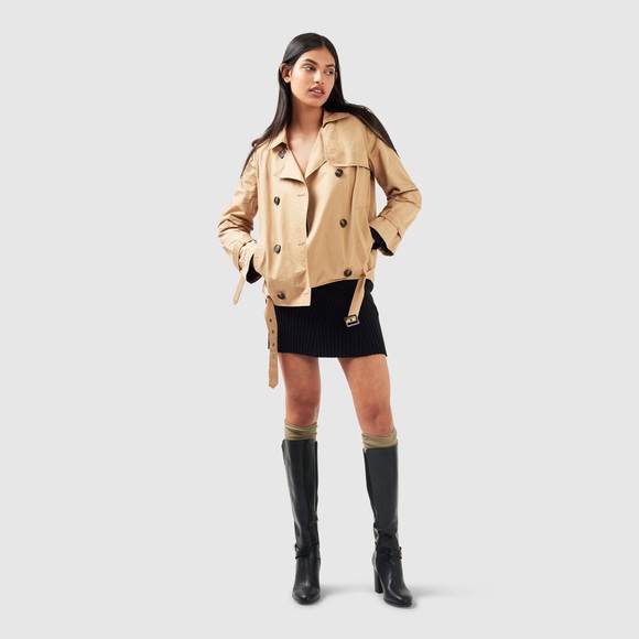 BELLE & BLOOM Cool Nights Water Resistant Cropped Khaki Trench Coat Size Small - Picture 4 of 11